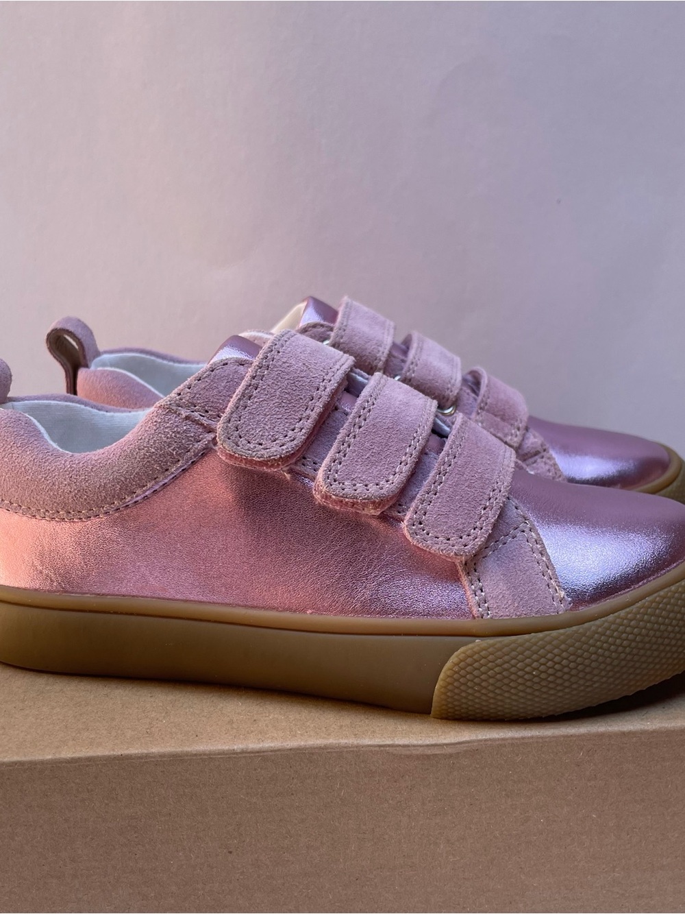 Mini Biden Velcro Low Top Sneakers Metallic Pink New In Box